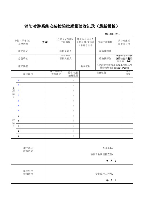 消防喷淋系统安装检验批质量验收记录(最新模板)