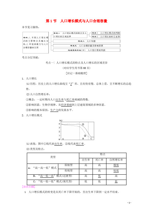 2019届高考地理一轮复习 第5章 人口与环境 第1节 人口增长模式与人口合理容量学案 新人教版