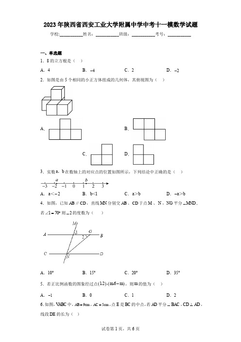 2023年陕西省西安工业大学附属中学中考十一模数学试题