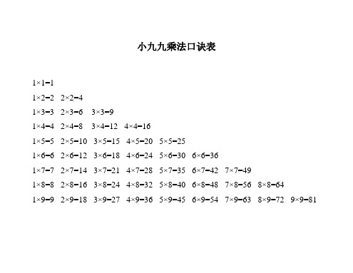 乘法口诀表---打印版