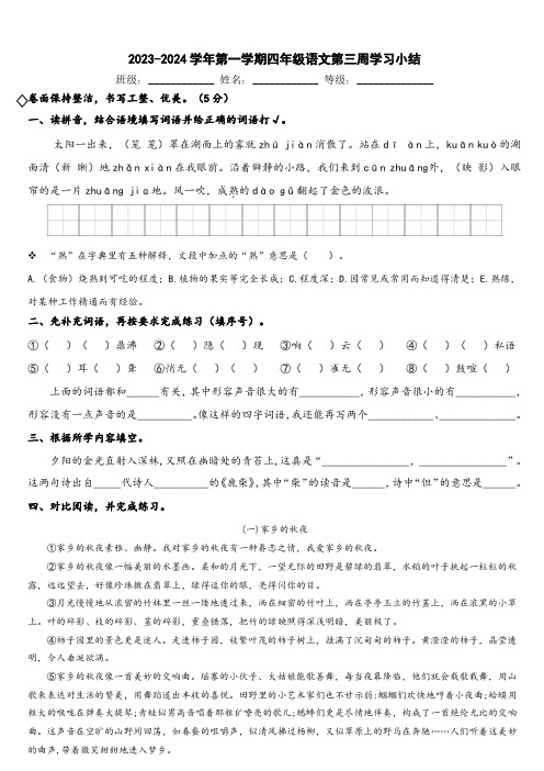 2023-2024学年度第一学期第3周周末试卷