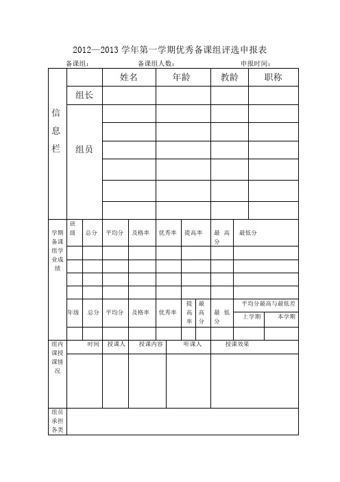 优秀备课组评选申报表 2