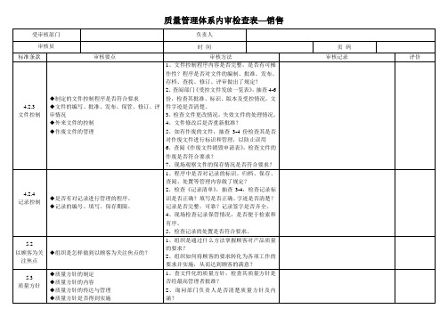 2015年3月内审检查表(销售)