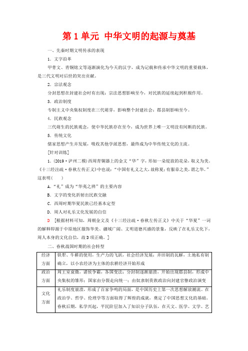 高考历史一轮复习 第1部分 第1单元 中华文明的起源与奠基单元高效整合教学案-高三全册历史教学案