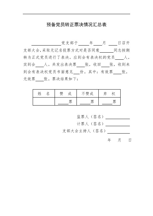 预备党员转正票决情况汇总表