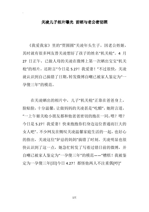 关凌儿子相片曝光 首晒与老公密切照