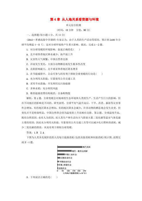 2019版高考地理一轮复习 第4章 从人地关系看资源与环境单元综合检测 鲁教版