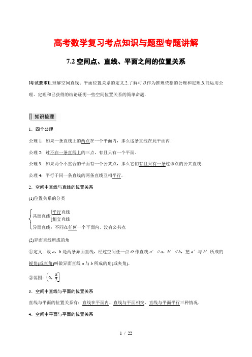 高考数学复习考点知识与题型专题讲解47---空间点、直线、平面之间的位置关系