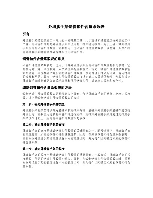 外墙脚手架钢管扣件含量系数表