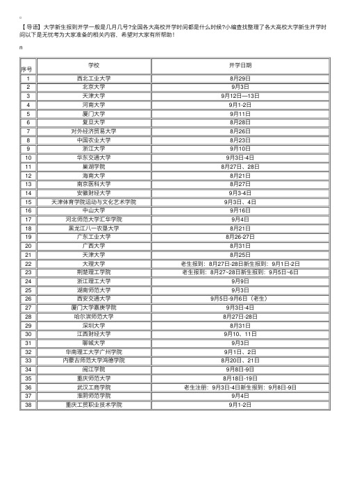 2018各大高校新生什么时候开学？新生报到时间