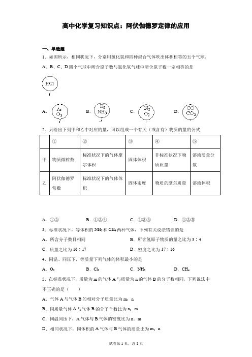 高中化学复习知识点：阿伏伽德罗定律的应用