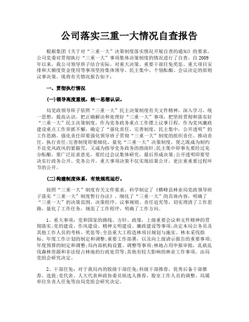 公司落实三重一大情况自查报告