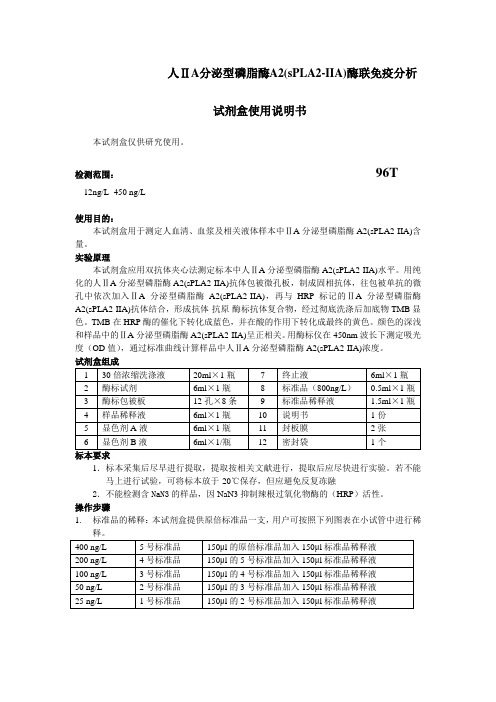 人ⅡA分泌型磷脂酶A2(sPLA2-IIA)酶联免疫分析