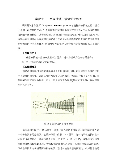 实验十三 用双棱镜干涉测钠光波长