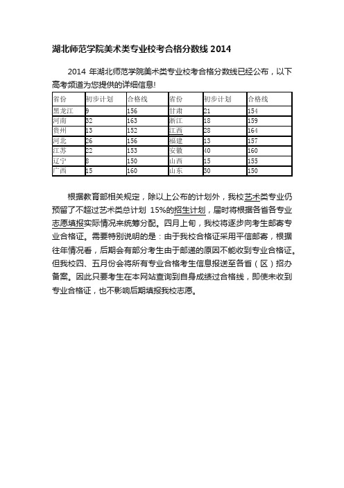 湖北师范学院美术类专业校考合格分数线2014