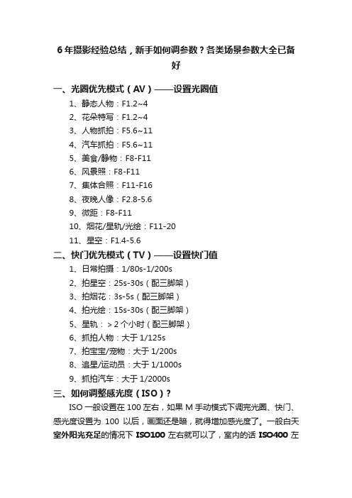 6年摄影经验总结，新手如何调参数？各类场景参数大全已备好