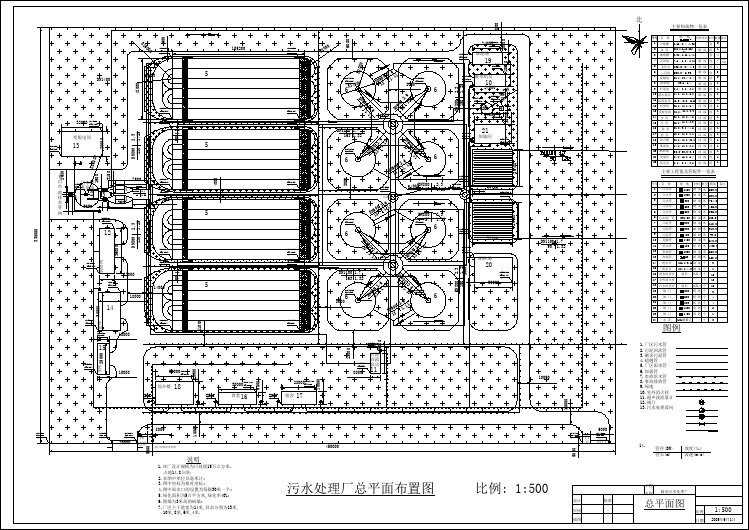 某城市的污水处理厂详细平面总布置图
