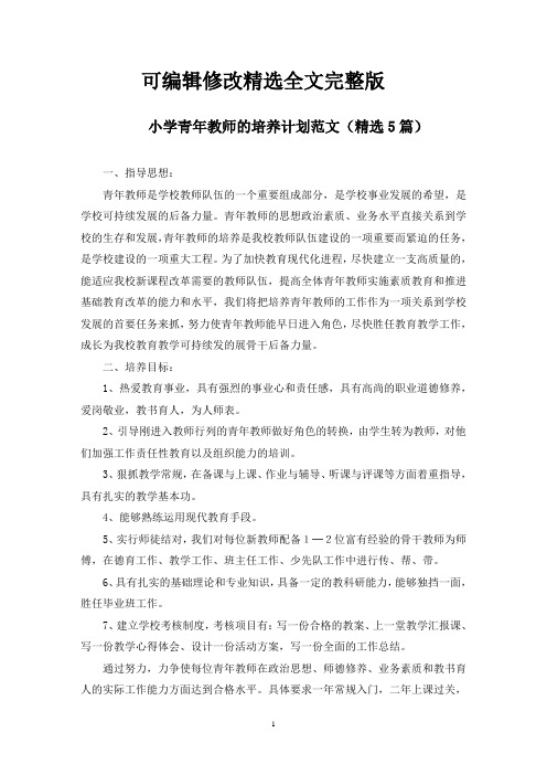 小学青年教师的培养计划(最新)精选全文完整版