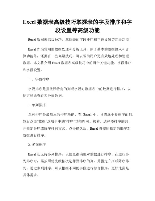 Excel数据表高级技巧掌握表的字段排序和字段设置等高级功能