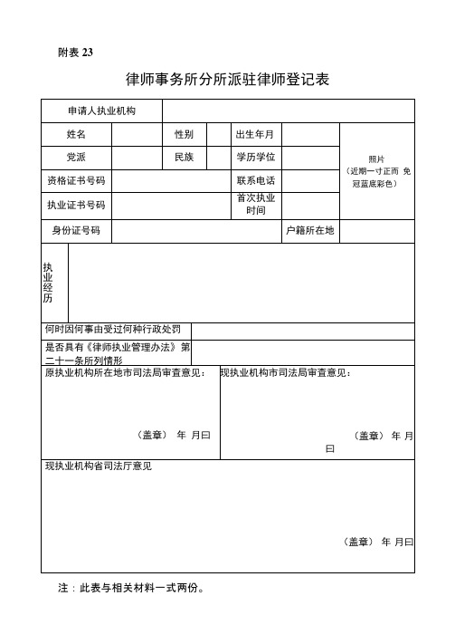 律师事务所分所派驻律师登记表