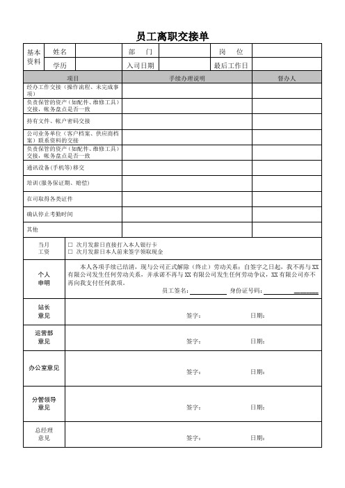 员工离职交接清单(模版)