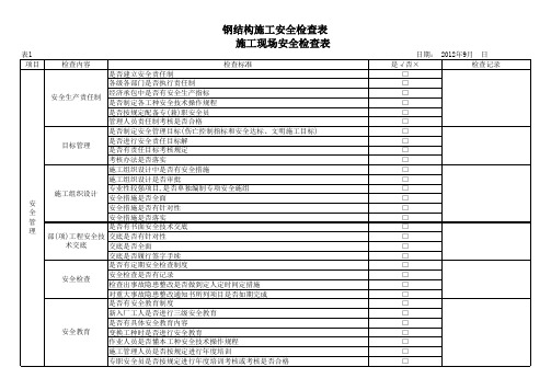 钢结构施工安全检查表