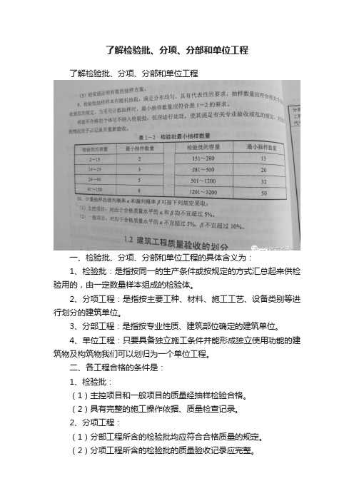 了解检验批、分项、分部和单位工程