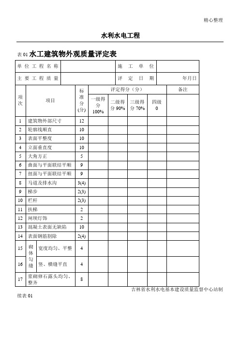 水利水电工程质量评定表格模板