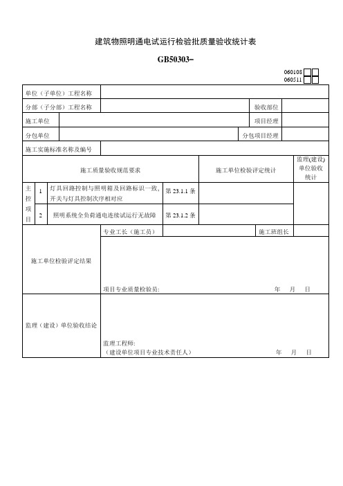 建筑物照明通电试运行检验批质量验收记录表