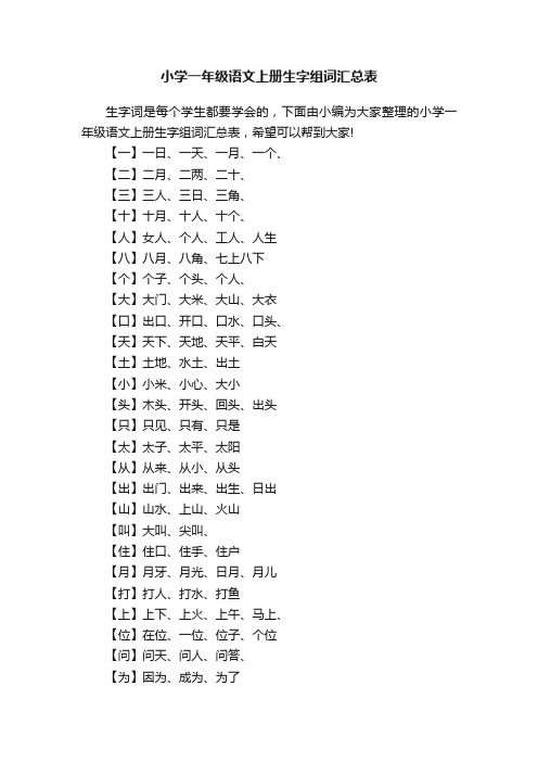 小学一年级语文上册生字组词汇总表