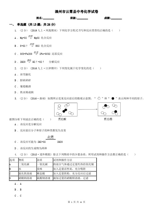 漳州市云霄县中考化学试卷