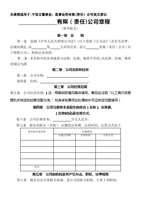 公司不设董事会不设监事会公司章程(设立版)