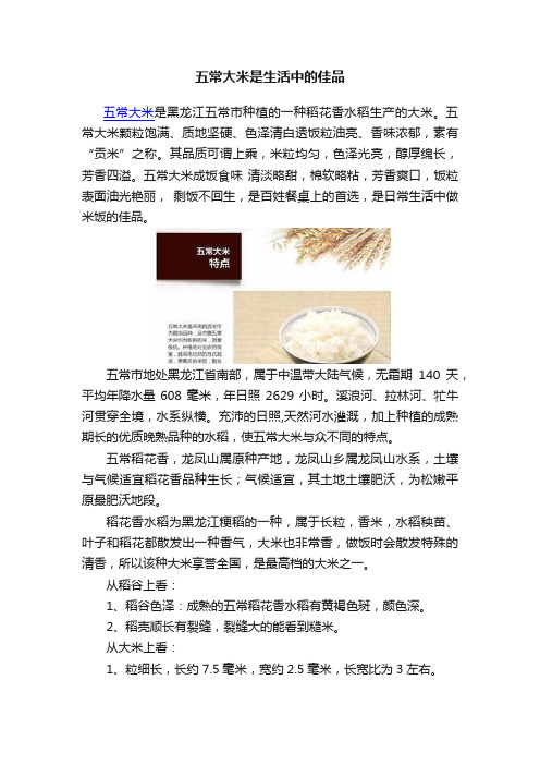 五常大米是生活中的佳品