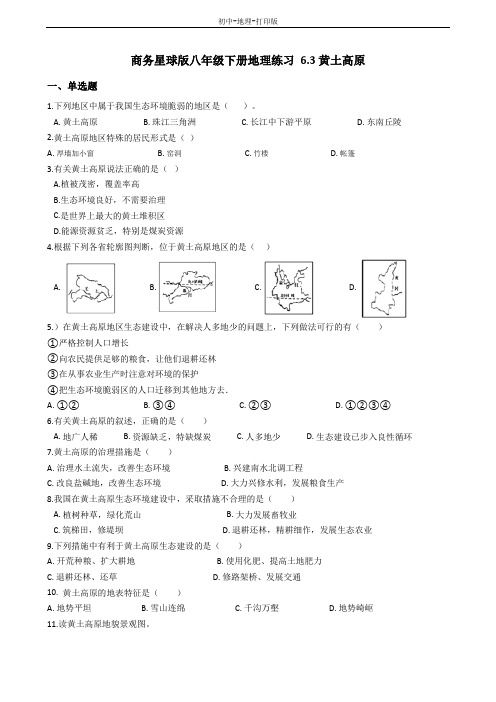 商务版-地理-八年级下册-6.3黄土高原 同步练习