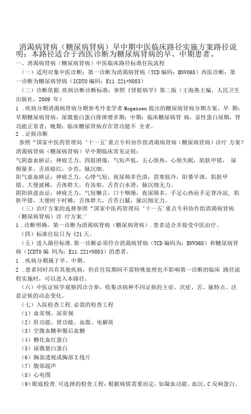 消渴病肾病(糖尿病肾病)早中期中医临床路径