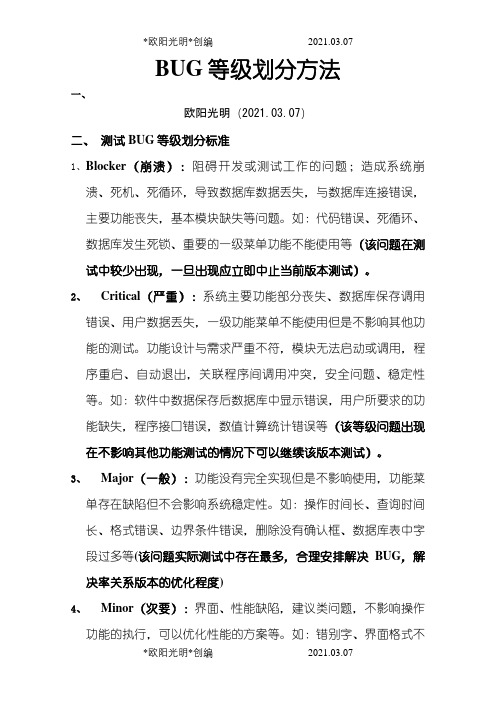 2021年BUG等级划分标准