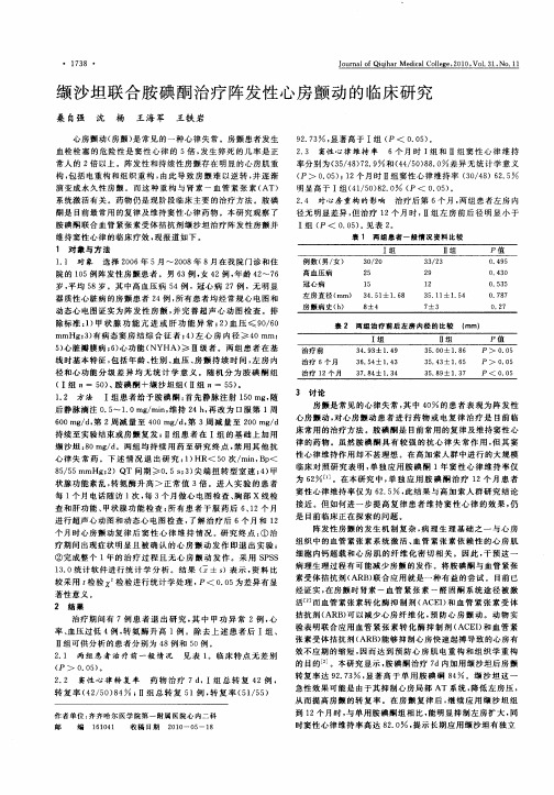 缬沙坦联合胺碘酮治疗阵发性心房颤动的临床研究