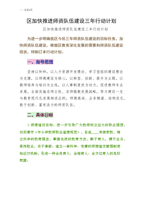 区加快推进师资队伍建设三年行动计划（四）