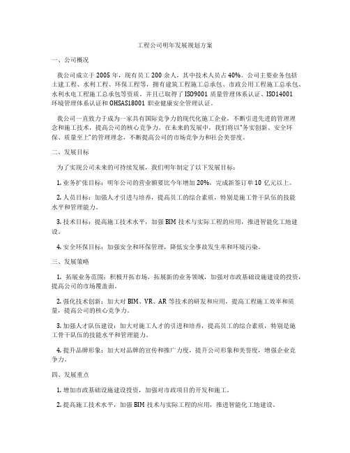 工程公司明年发展规划方案