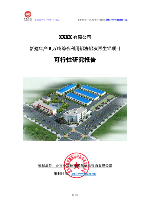 新建年产5万吨综合利用铝渣铝灰再生铝项目可行性研究报告