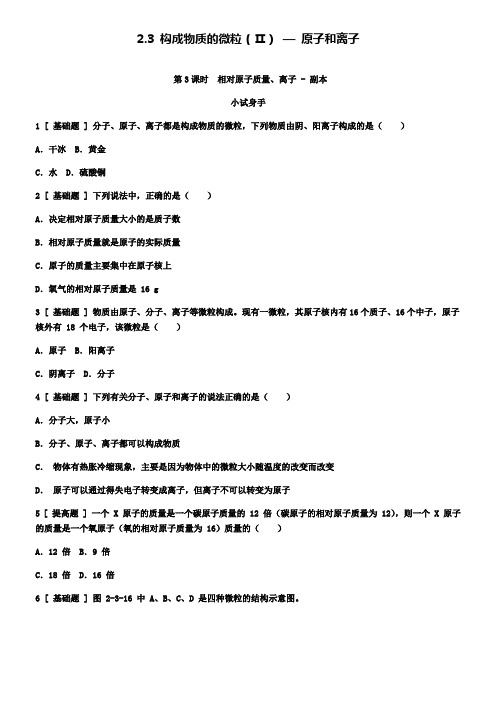 九年级化学上册2.3第3课时相对原子质量离子试题