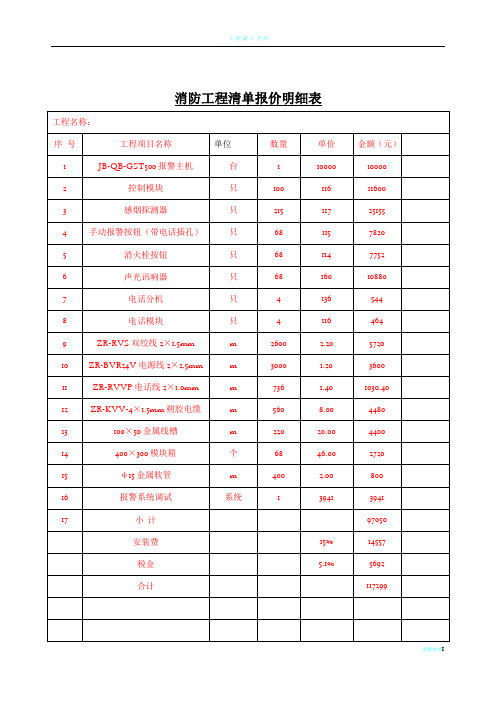 某消防工程清单报价明细表