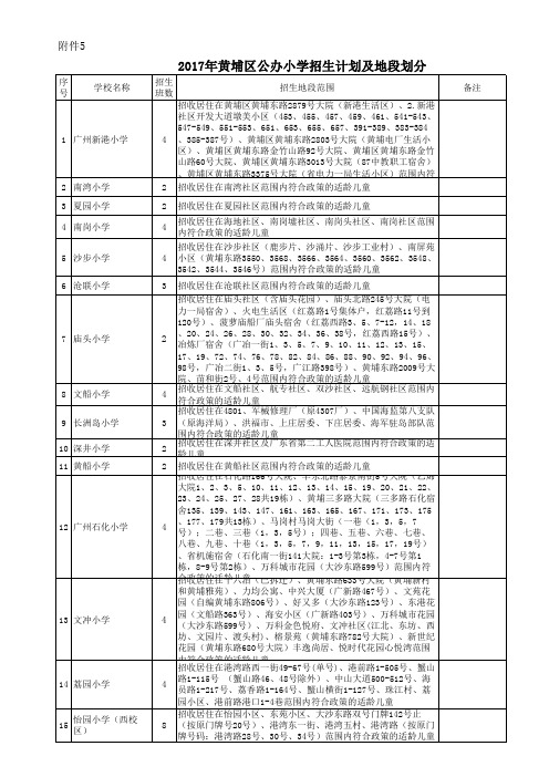 2017年黄埔区公办小学招生计划及地段划分