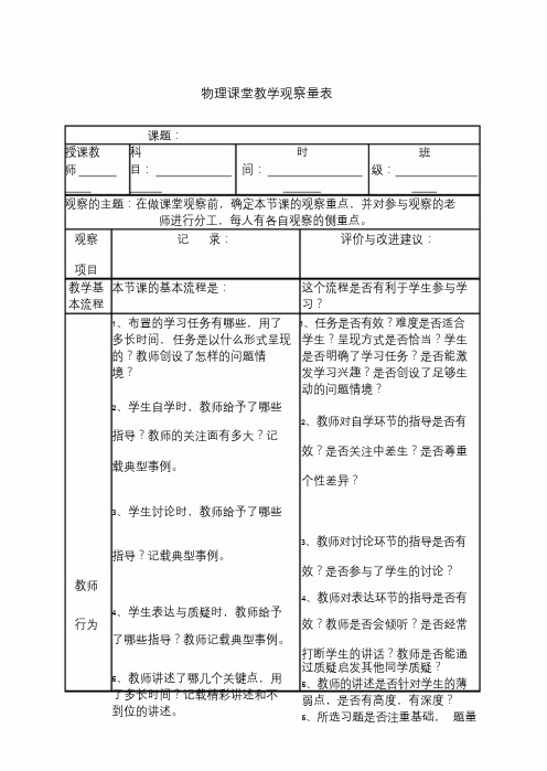 物理观课议课记录量表.doc