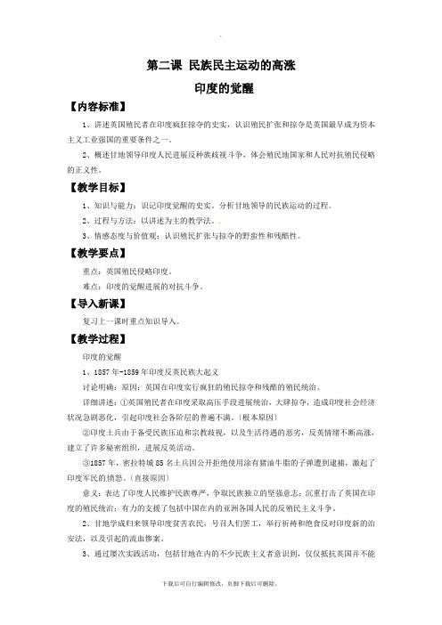 初中人教版历史与社会九年级上册2.2《民族民主运动的高涨》教学设计2