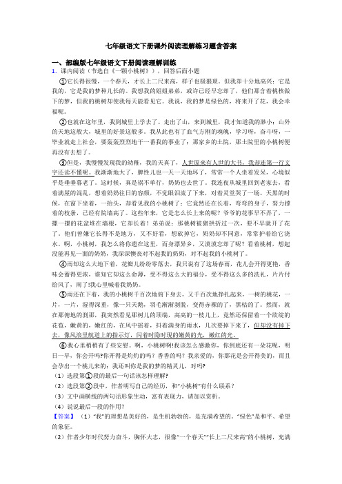 七年级语文下册课外阅读理解练习题含答案