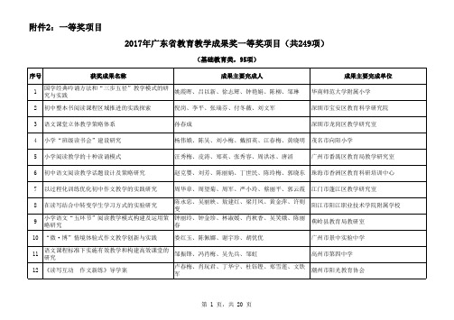 2017年广东教育教学成果奖一等奖项目共249项