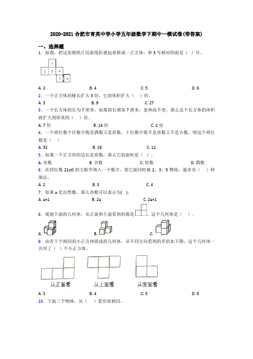 2020-2021合肥市育英中学小学五年级数学下期中一模试卷(带答案)