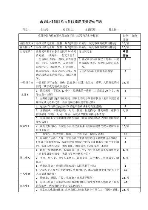 市妇幼保健院终末住院病历质量评价用表