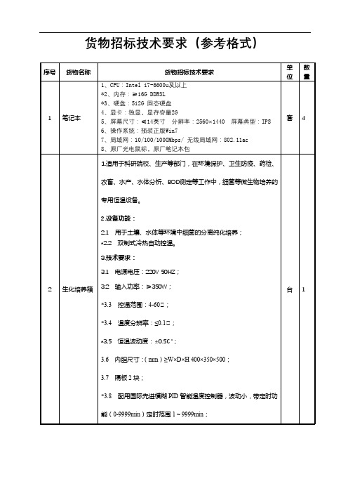 货物招标技术要求(参考格式)【模板】